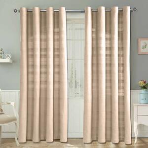 Homescapes Cotton Rajput Ribbed Natural Curtain Pair, 54 x 54" Drop