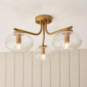 Endon 118507 Jacob 3 Light Semi Flush Ceiling Light In Warm Brass With Bubble Glass