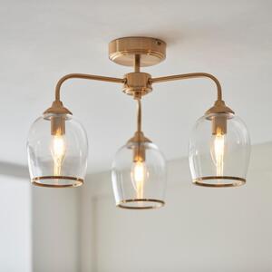 Endon 120616 Ashcroft 3 Light Semi Flush Ceiling Light In Brushed Aged Brass With Clear Glass