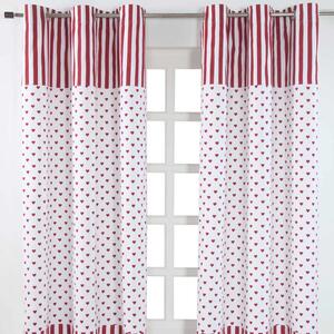 Red Love Hearts Ready Made Eyelet Curtain Pair, 117 x 137 cm Drop