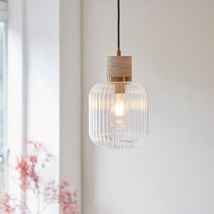 Endon 120664 Travi Ceiling Pendant Light In Vintage Brass With Natural Travertine And Ribbed Glass