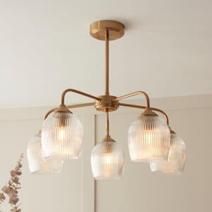 Endon 120619 Ashcroft 5 Light Ceiling Pendant In Brushed Aged Brass With Ribbed Glass