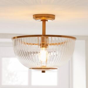 Endon 118750 Somerset Uplighter Flush Ceiling Light In Vintage Brass With Ribbed Glass