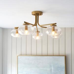 Endon 118508 Jacob 5 Light Semi Flush Ceiling Light In Warm Brass With Bubble Glass