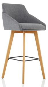 Carmen Grey Fabric High Bar Stool With Wooden Leg