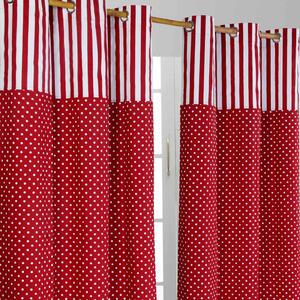 Polka Dots Red Ready Made Eyelet Curtain Pair, 137 x 228 cm Drop