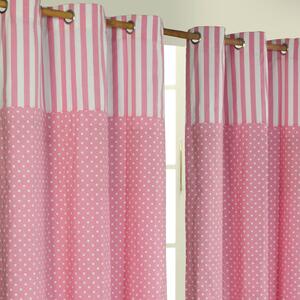 Polka Dots Pink Ready Made Eyelet Curtain Pair, 137 x 228 cm Drop