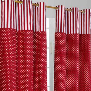 Polka Dots Red Ready Made Eyelet Curtain Pair, 137 x 182 cm Drop