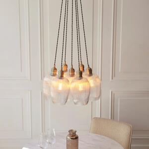 Mulberry 7 Light Custer Ceiling Pendant Light In Antique Brass With Clear Ribbed Glass Shades