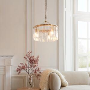 Endon 118467 Karine 3 Light Ceiling Pendant In Brushed Aged Brass With Textured Glass