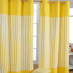 Thick Yellow Stripe Ready Made Eyelet Curtain Pair, 117 x 137 cm Drop