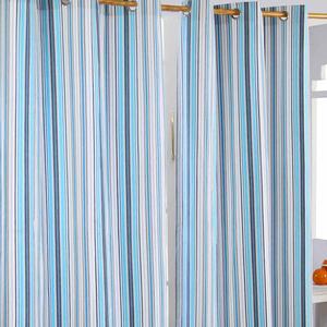 New England Stripes Ready Made Blue Curtain Pair, 117 x 137 cm Drop