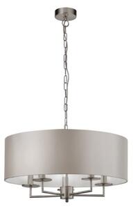 Searchlight Kingsbridge 5 Light Ceiling Light, Satin Silver With Silver Faux Silk Shade