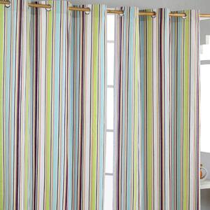 Osaka Green Stripes Ready Made Eyelet Curtain Pair, 117 x 137 cm Drop