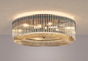 Verne 60 cm Round Flush Ceiling Light In Black Finish With Smoked Brown Glass