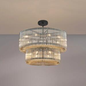 Verne 78 cm 2 Tier Pendant / Semi Flush Light In Black Finish With Smoked Brown Glass