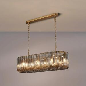 Verne 100 x 35 cm Oval Linear Ceiling Pendant Light In Brass Finish With Smoked Glass