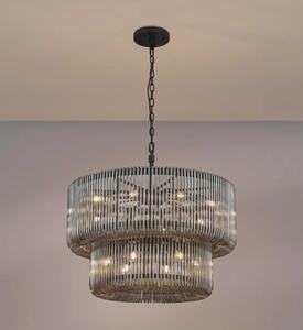 Verne 78 cm 2 Tier Pendant / Semi Flush Light In Black Finish With Smoked Glass