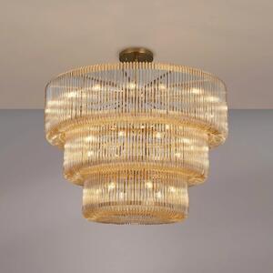 Verne 1 m 3 Tier Pendant / Semi Flush Light In Brass Finish With Smoked Brown Glass