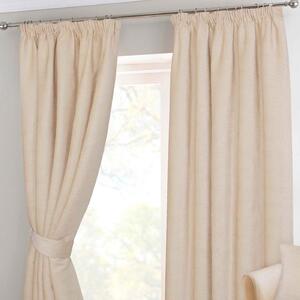 Homescapes Natural Chenille Pencil Pleat Lined Curtains Pair, 66 x 72"