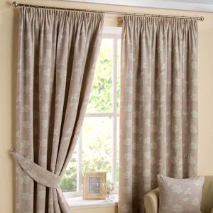 Natural 'Ava' Linen Colour Curtain Pair Tapestry Floral Design, 46x72"