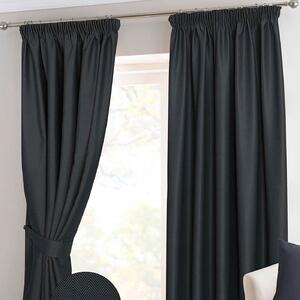 Black Herringbone Chevron Blackout Curtains Pair Pencil Pleat, 46x72"