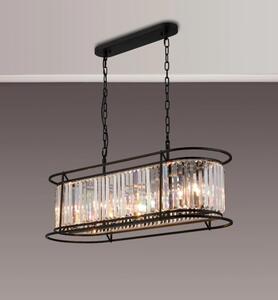 Crown Oval Convertible Pendant Or Semi Flush Light In Black Finish with Crystal Glass