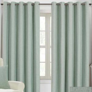 Homescapes Duck Egg Blue Linen Eyelet Lined Curtain Pair, 90 x 72"