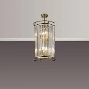 Crown 36 cm Convertible 2 Tier Pendant Or Semi Flush Light In Antique Brass Finish with Crystal Glass