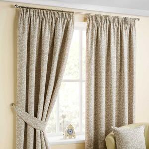 Natural Ready Made Jacquard Curtain Pair Trailing Leaf 66x90"