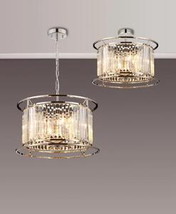Crown 50 cm Convertible Pendant Or Semi Flush Light In Polished Nickel Finish with Crystal Glass