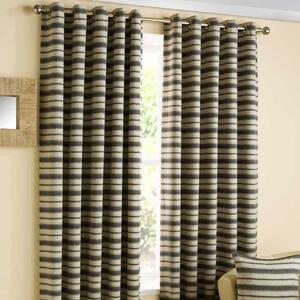 Charcoal and Beige 'Horizon' Striped Ready Made Eyelet Curtain Pair, 46x54"