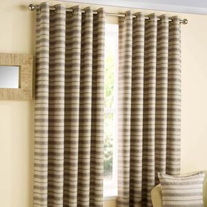 Silver and Beige 'Horizon' Striped Ready Made Eyelet Curtain Pair, 90x72"