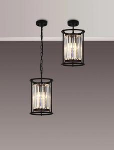 Crown 20 cm Convertible Pendant Or Semi Flush Ceiling Light In Black Finish with Clear Crystal Glass