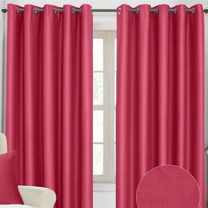 Hot Pink Herringbone Chevron Eyelet Style Blackout Curtains, 90x90"