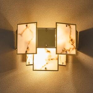 Swiss Wall Light With Metal And Faux Gold And Brown Alabaster Panels