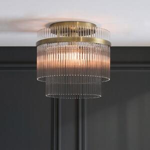 Endon 119492 Marietta Flush Ceiling Light In Antique Brass With Glass Rods