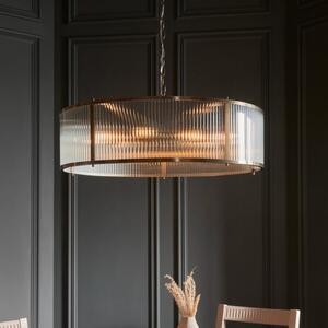 Endon 119455 Ridgeton 8 Light Ceiling Pendant Light In Antique Brass With Clear Ribbed Glass