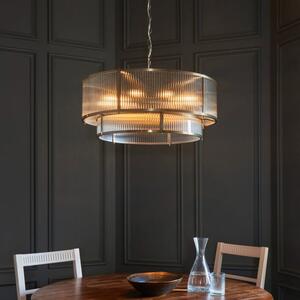 Endon 119456 Ridgeton 8 Light Tiered Ceiling Pendant Light In Antique Brass With Clear Ribbed Glass