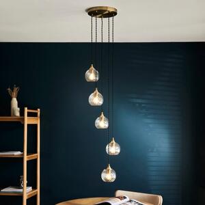 Endon 119435 Allegra 5 Light Cascade Ceiling Pendant Light In Antique Brass With Twisted Glass Shades