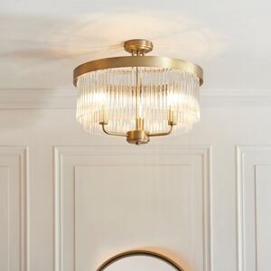 Endon 119109 Clermont 3 Light Semi Flush Ceiling Light In Warm Brass Finish With Glass Rods