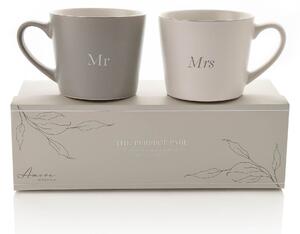 Amore Set of 2 Grey & White Mr & Mrs Mugs Grey