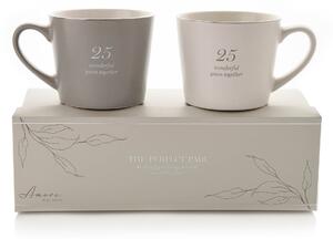 Amore Set of 2 Grey & White 25th Anniversary Mugs Grey