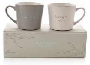 Amore Set of 2 Grey & White Love You & Love You More Mugs Grey