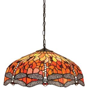 Interiors 1900 64082 Dragonfly Flame Tiffany Large 3 Light Pendant Ceiling Light In Bronze With Shade