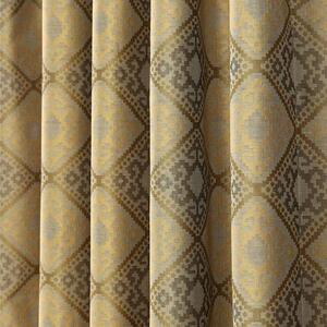 Gold Jacquard Curtain Abstract Aztec Design Fully Lined - 66" X 54" Drop