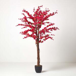 Cerise Pink Artificial Blossom Tree with Real Wood Trunk, 5 Feet