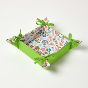 Reversible Fabric Bread Basket Retro Flower Foldable Basket