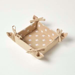 Homescapes Reversible Fabric Bread Basket Stars Beige Foldable Basket