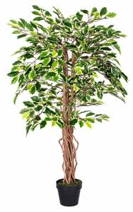 Homescapes Lifelike Artificial Variegated Ficus Tree with Wooden Stem, 4 Feet